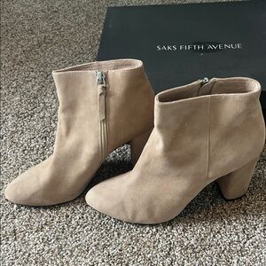 Saks Fifth Avenue Beige Suede Ankle Booties